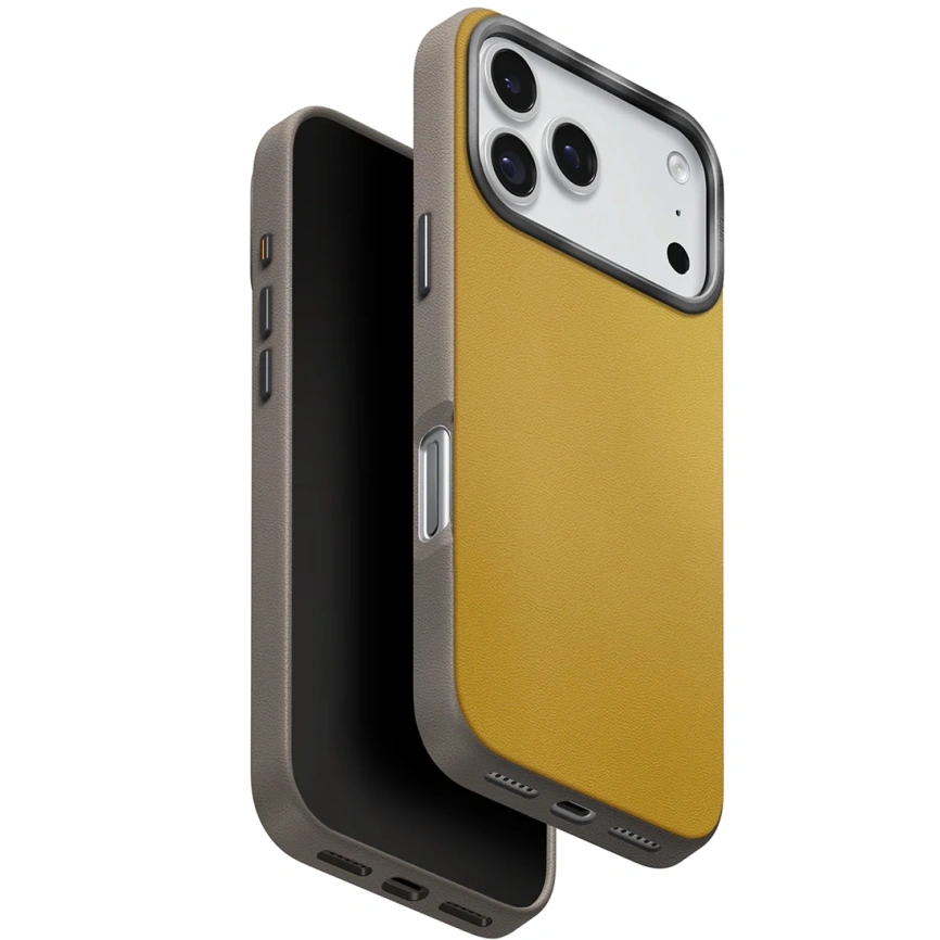 Чехол Uniq Lyden DS Dual-Tone Premium Leatherette Case with MagClick для iPhone 17 Pro Max Canary Yellow/Flint Gray фото 1